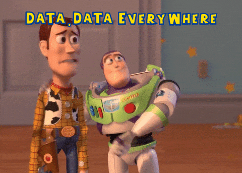 Ein GIF zeigt Buzz Lightyear und Rudy mit der Überschrift Data, Data, Everywhere