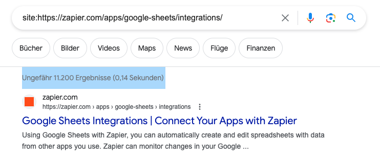 SERPs der Google Sheets Integrationen in Zapier