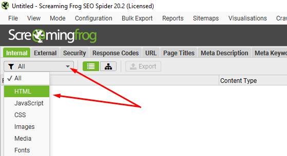 Internal HTML Export aus dem Screaming Frog