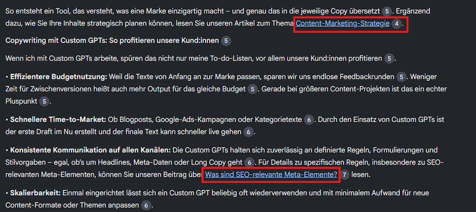 NotebookLM Output mit internen Links