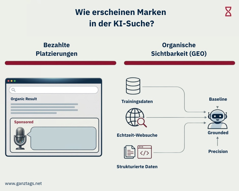 marken_ki_sichtbarkeit Organische Sichtbarkeit und bezahlte Platzierungen sind die Hauptwege, wie Marken in der KI-Suche erscheinen.