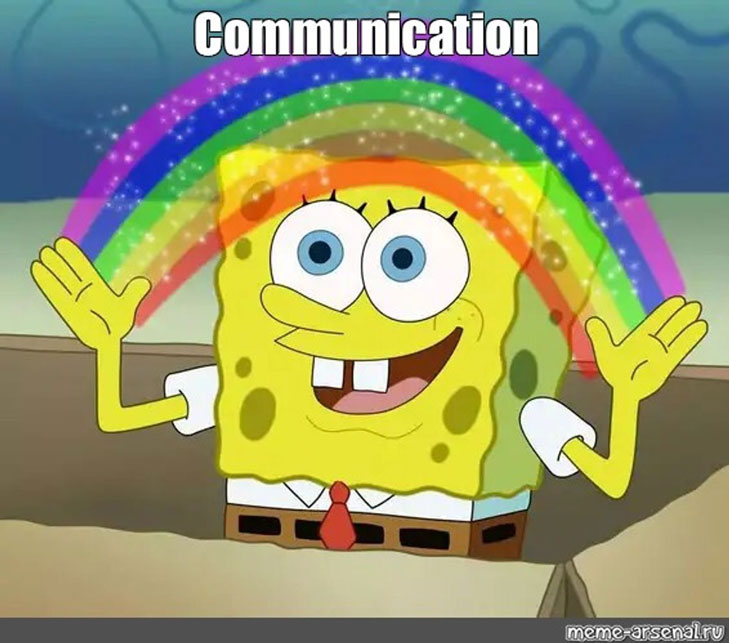 Das Bild zeigt Spongebob Schwammkopf mit der Überschrift Communication