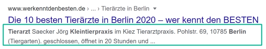 Dieser Screenshot zeigt, wo die Meta Description in den Google-Suchergebnissen angezeigt wird.