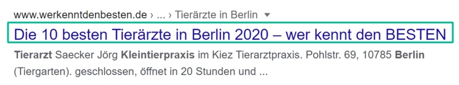 Dieser Screenshot verdeutlicht die Position des Meta Titles in den Google-Suchergebnissen.