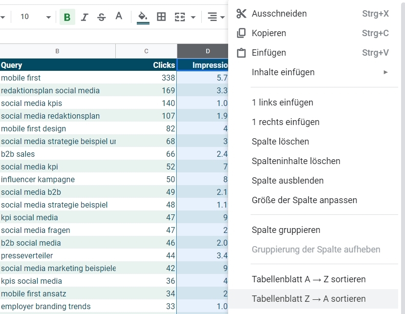 So sortieren Sie Spalten in Google Sheets alphabetisch.