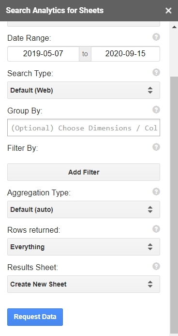 So sieht die Oberfläche des Google Search Console Add-ons aus.