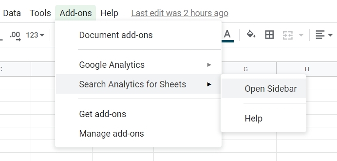 Das GSC-Addon für Google Sheets finden Sie unter Add-ons / Search Analytics for Sheets. 